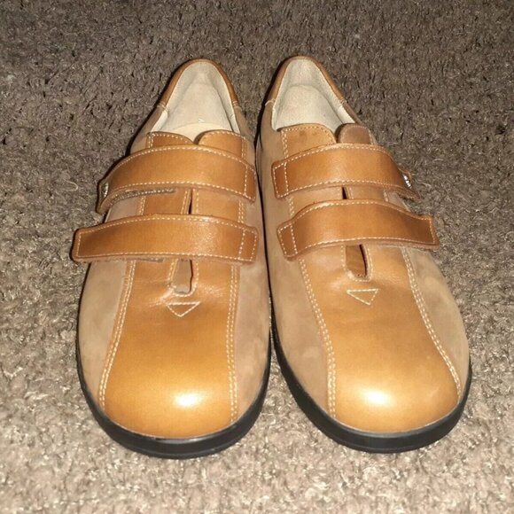 FINN COMFORT-Tan Brown Leather/Nubuck Double Strap Walking Shoes-Near Mint - Picture 3 of 7